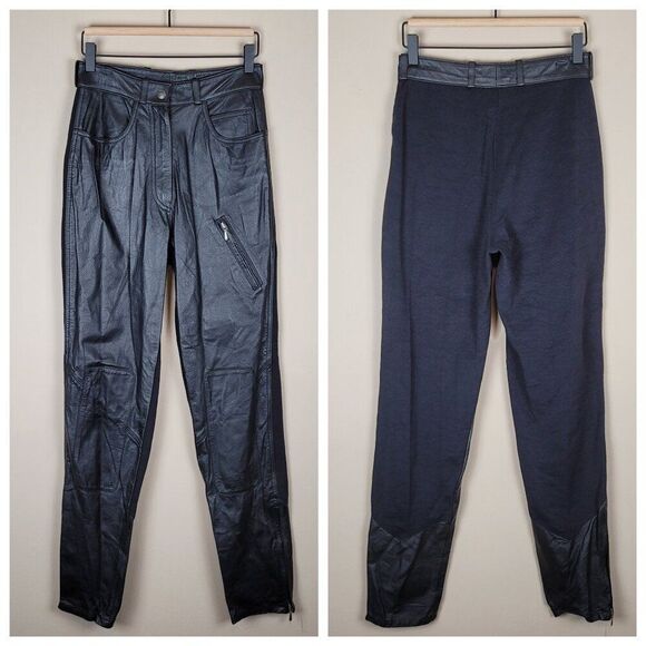 Harley Davidson Vintage 90s Leather Textile Pants High Rise Black Size 2 38/10 - Picture 1 of 16